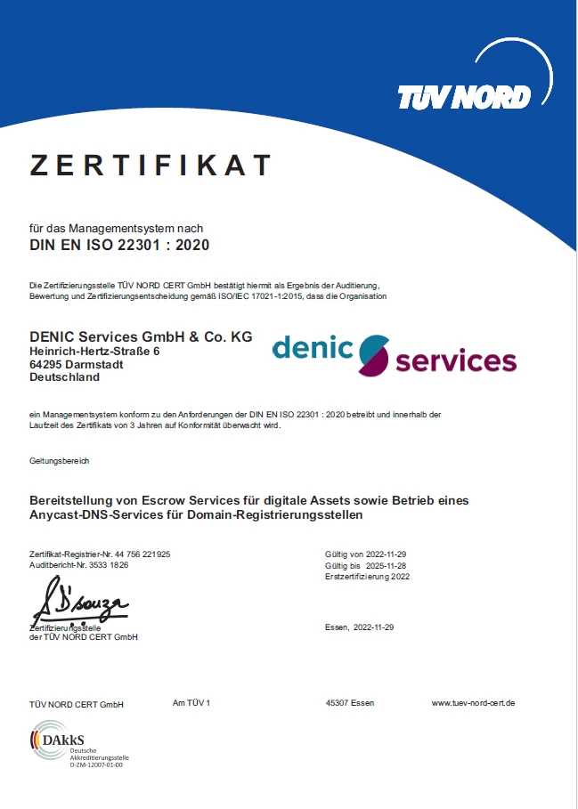 ISO 22301 Zertifikat