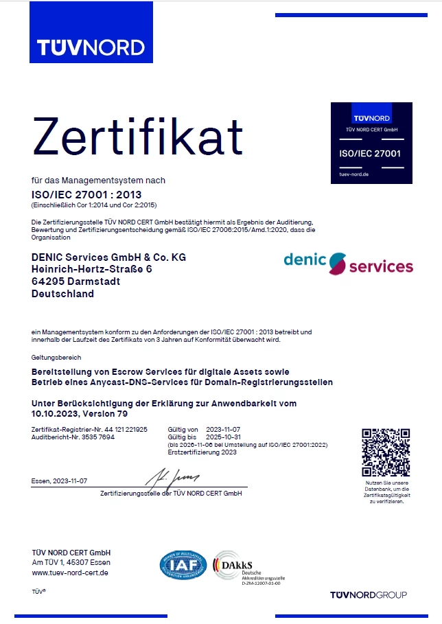 ISO 27001 Zertifikat