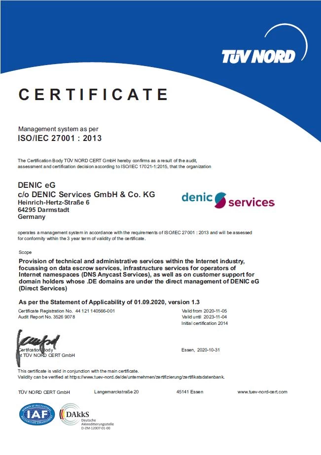 ISO 27001 Zertifikat